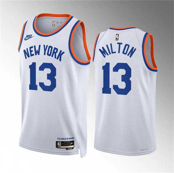 Men%27s New Yok Knicks #13 Shake Milton White 2021-22 City Edition Stitched Basketball Jersey Dzhi